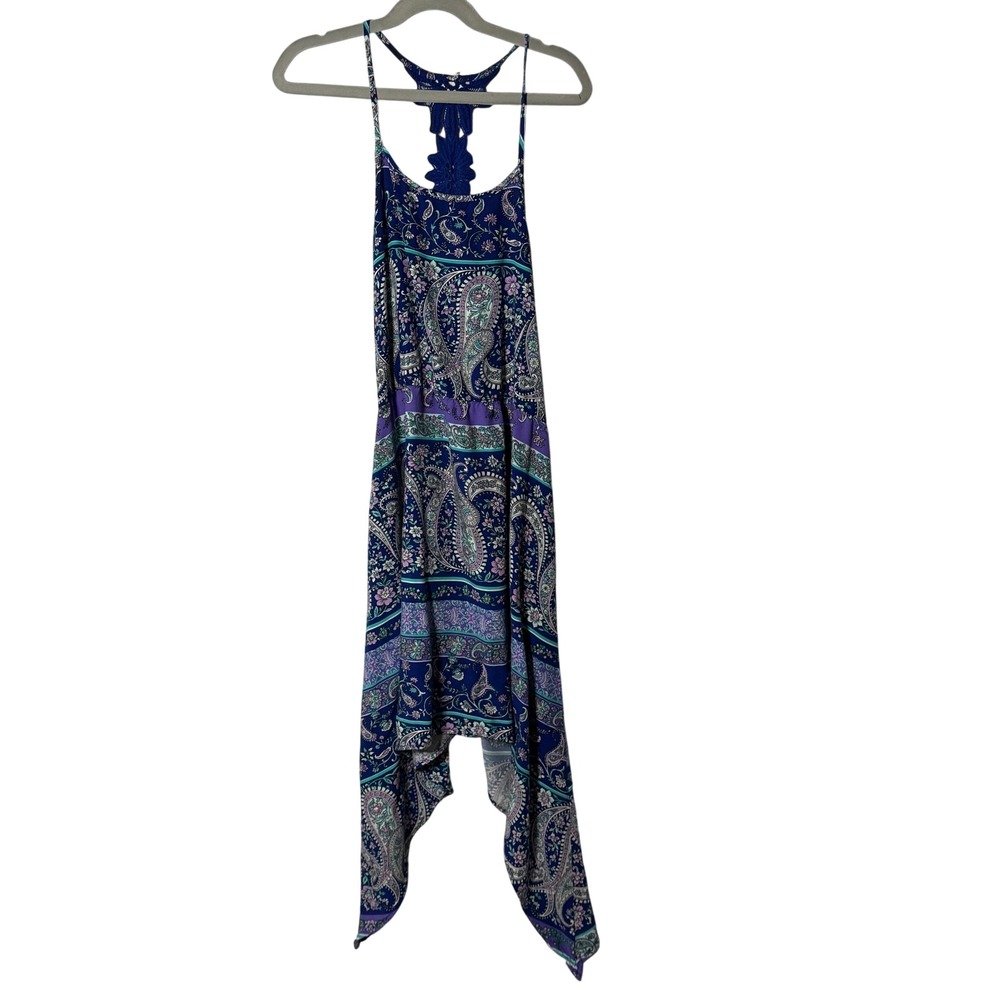 The Childrens Place Girls Blue Purple Paisley Handkerchief Hem Dress XXL 16